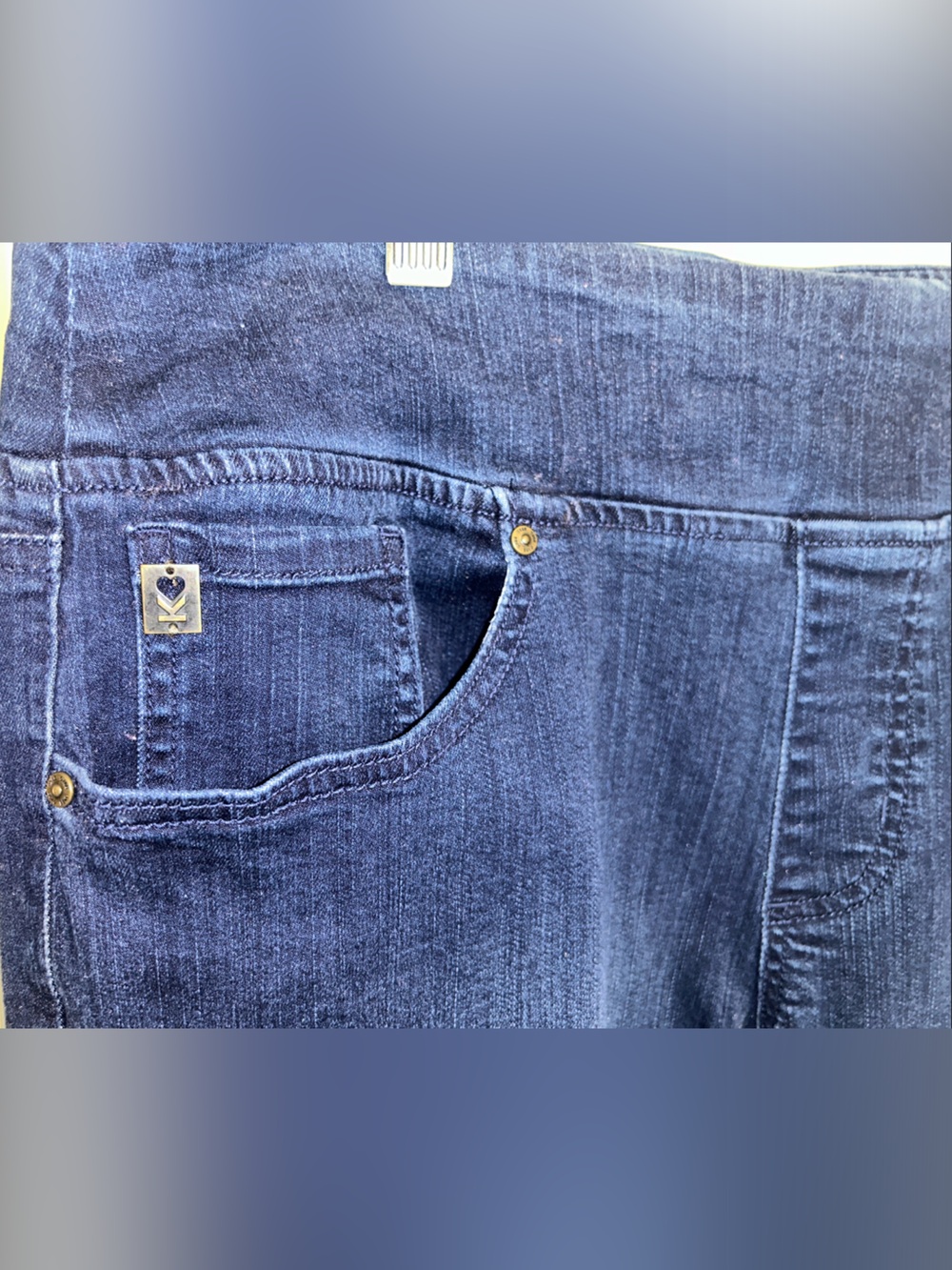 Belle by Kim Gravel Distressed Dark Blue Pull-On Jeggings - Picture 3 of 4